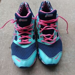 Asics Gel-Frantic 7 running shoe t3a6q sky blue hot pink navy women's Size 10 #A